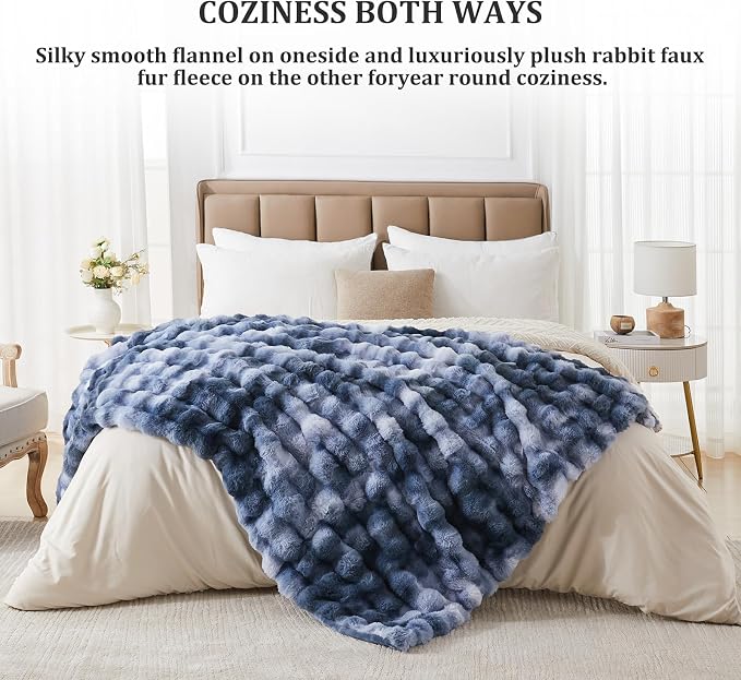 Faux Fur Throw Blanket for Couch, 1000 GSM Cozy Fuzzy Fluffy Soft Plush Thick Bubble Sherpa Blanket for Sofa Bedroom Living Room, Mothers Day Birthday Gifts for Women Home Decor