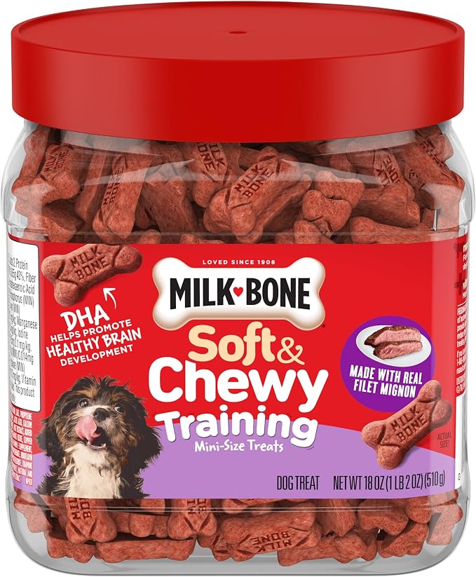 Milk-Bone Soft & Chewy Dog Training Treats, Mini Size, 18 Oz. Bag | Made with real filet mignon, chewy dog treats for dogs of all ages and sizes including puppies
