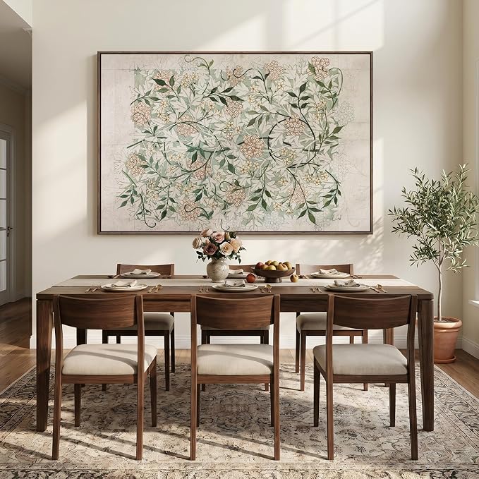 Extra Large Framed William Morris Wall Art for Living Room, Oversized Neutral Sage Green Vintage Canvas Artwork for Walls, Botanical Painting Print for Dining Room Bedroom Hallway Wall Decor, 72x48 In