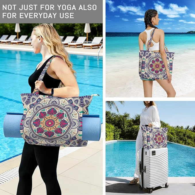 Mandala Yoga Mat Bag Large Yoga Bags and Carrier Fits All Your Stuff Yoga Tote Bags with Zipper Pocket Pilates Bag