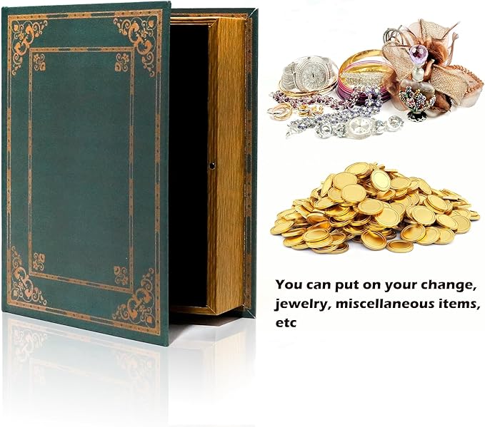 Jolitac Wooden Decorative Book Boxes 3-Pack - Vintage Style Secret Storage Boxes Handcrafted Wooden Storage Containers with Rustic Magnetic Closure for Jewelry & Keepsakes (Vintage Green)