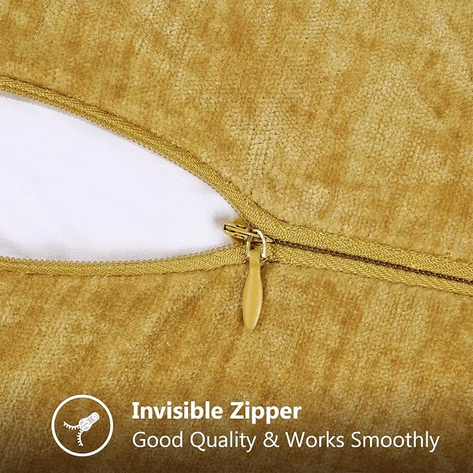 decorUhome Soft Chenille Throw Pillow Covers 20x20 Set of 2 Mineral Yellow | Fall Textured Decorative Throw Pillow Cases Stitched Edge Modern Farmhouse Luxury Boho Velvet for Couch Sofa Bed Home Decor
