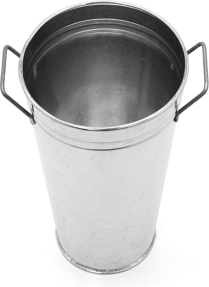 Hosley Set of 3 Galvanized French Bucket Vase with Handles 5" Dia x 9" H Ideal for Farmhouse Dried Floral Arrangements at Home for Weddings Gifts Spa and Aromatherapy Settings O5