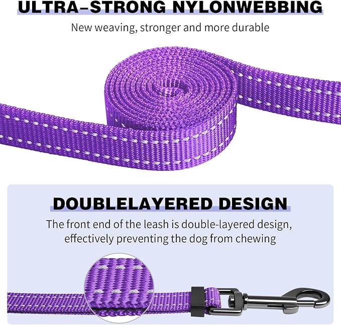Kazazoo Hands-Free Dog Leash Adjustable Length 5-8 Ft,Waist & Crossbody Leash for Walking with Small Dogs Bichon Frisé & Teddy Reflective Strips, Ballistic Nylon, Waist Belt, Lightweight Purple