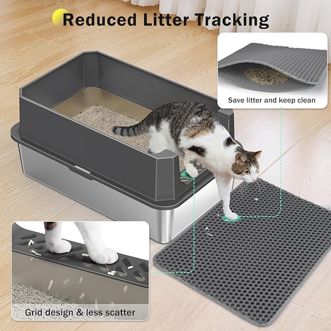 Stainless Steel Litter Box, Extra Large Litter Boxes for Big Cats, XLarge Metal Cat Litter Box with Lid, Anti-Urine Leakage XL Box with High Sides, Easy Clean, Non-Sticky, Scoop Included