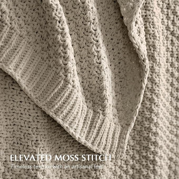 EVERGRACEHOME Chunky Chenille Knit Throw Blanket, 90 x 90, Warm Gray | Sculpted Moss Stitch, Chic Modern Farmhouse, All-Season Warmth, OEKO-TEX® Certified, Oversized Queen for Couch, Bed, Sofa