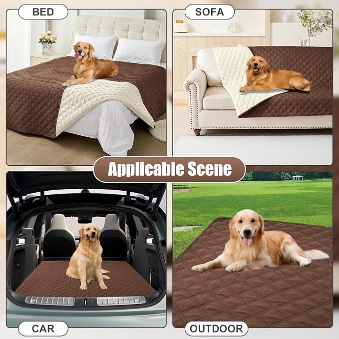 Smiry Waterproof Reversible Pet Couch Covers for Dogs | Pet Friendly, Soft Fabric, Washable Sofa Furniture Protector for Dogs Cat Kids, Checkered (52"x82", Brown/Beige)
