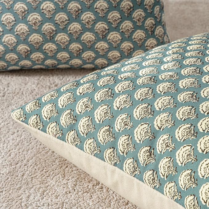 MIULEE Floral Print Decorative Euro Pillow Covers 22x22, Lake | Vintage Boho Farmhouse Modern Home Decor, Set of 2, Block Print Cushion Covers for Couch Sofa Bed Living Room