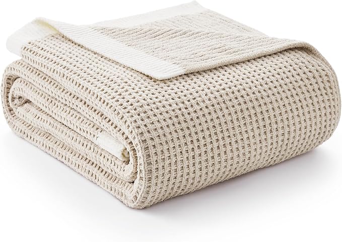 Chenille Throw Blanket, Soft Cozy Waffle Throw for Couch & Sofa, Warm Yet Lightweight, Breathable All-Season Throws for Women Men, Housewarming, Birthdays, 60"x80", Beige