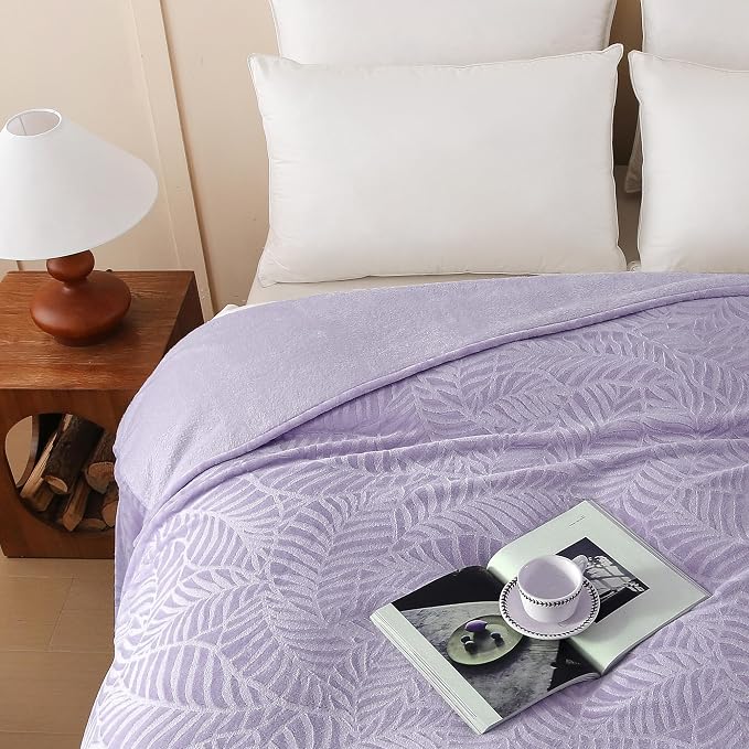 Super Soft Flannel Throw Blanket, 60 x 80 Inches, Dusty Purple | Cozy Lightweight Warm Leaves Textured Plush Fleece Blanket for Bed Couch Sofa