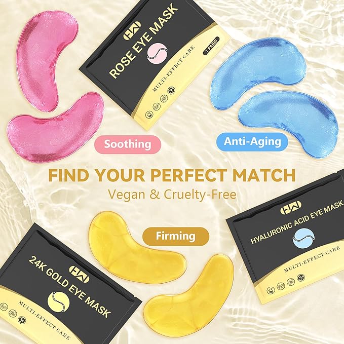 Under Eye Patches(30 Pairs), Eye Mask Patches with 24K Gold, Hyaluronic Acid & Rose, Under Eye Mask for Dark Circles, Puffy Eyes, Under Eye Bags, Wrinkles, Eye Treatment Skin Care for Men & Women Gift