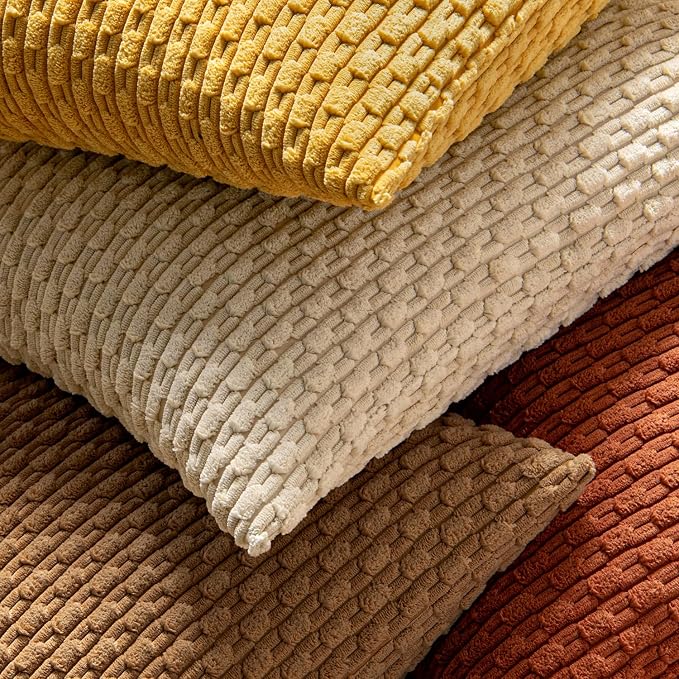 MIULEE Fall Decorative Throw Pillow Covers 16x16 Rust Textured Corduroy | Terracotta Pack of 2 Striped Pillow Covers Modern Farmhouse Autumn Home Decor for Couch Bed Sofa Living Room