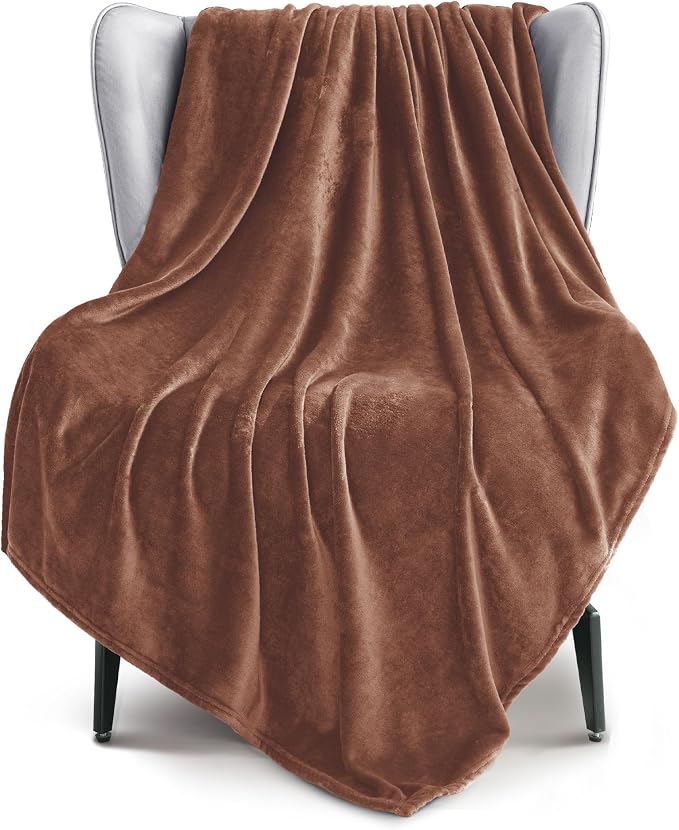 Exclusivo Mezcla Soft Fleece Throw Blanket for Couch, Brown | 50x60 Inches, Double-Sided Brushed Flannel, Lightweight Plush Cozy Blanket for Home Decor, All Season, Machine Washable