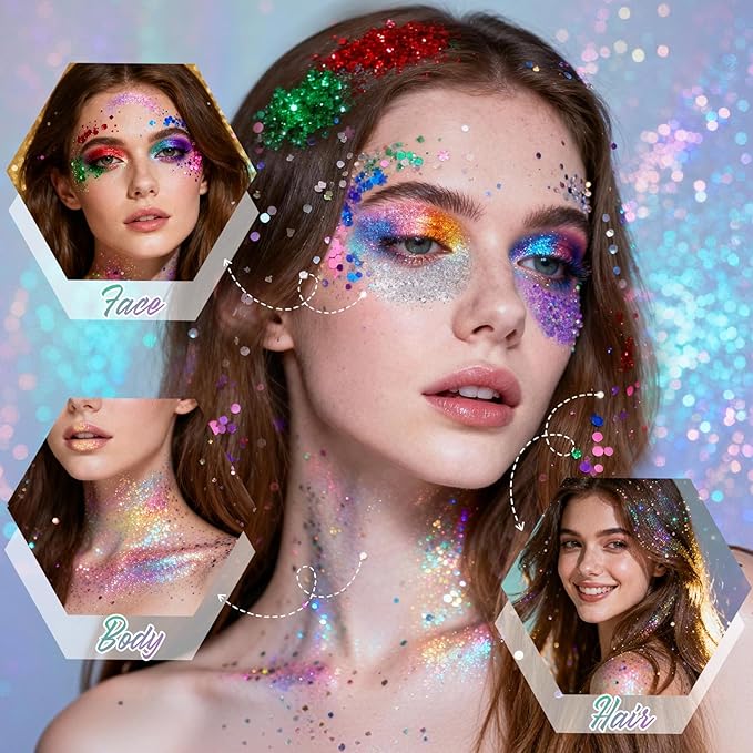 Gold Body Glitter Stick, Shimmer Face and Body Glitter for Women and Girls, Gel Formula Hair Tinsel Festival Accessories for Party Concert Makeup, Stage Performance Cosplay Events