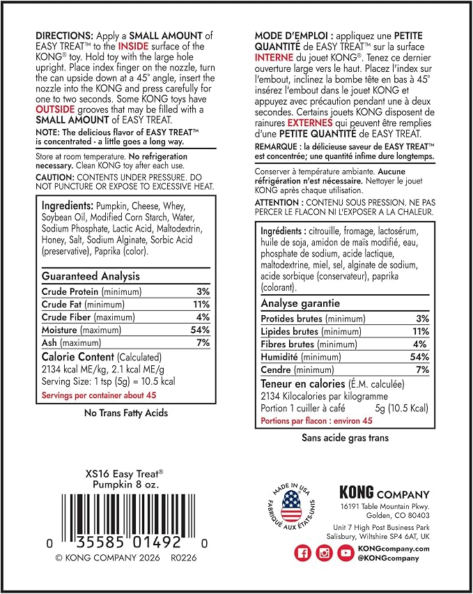 KONG Easy Treat Pumpkin Dog Paste 3-Pack – Mess-Free Stuffing Treat
