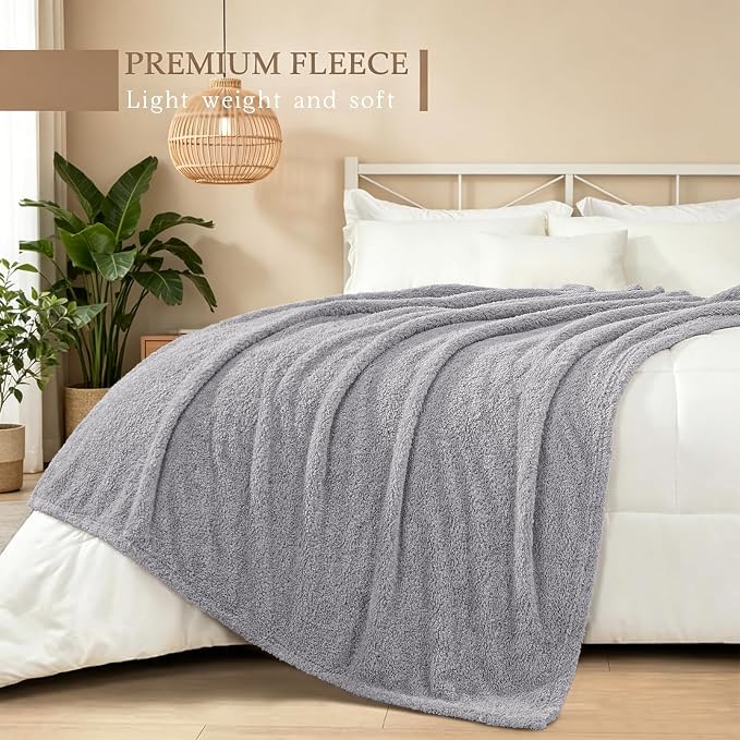 Exclusivo Mezcla Fleece Bed Blankets Queen Size for Bed, 90" x 90" | Super Soft and Cozy Fluffy Blanket for Women, Lightweight and Fuzzy Bedding for Bedroom , All Season, Light Grey