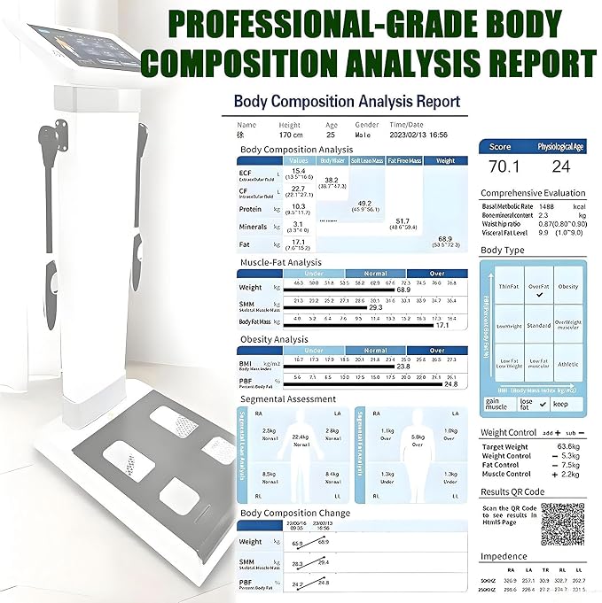 Body Composition Analyzer with 10.1 LCD Display, Smart Body Composition Analyzer Bioimpedance Technology for Accurate Fat Muscle Water Measurement for Health Tracking