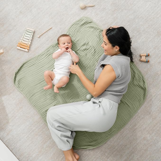 Comfy Cubs Muslin Baby Blanket 40" x 40" L - Swaddle Blankets Sage | Soft, Lightweight, 6-Layer Cotton Breathable Baby Blankets - Comfortable, Gentle & Versatile Cotton Baby Blankets for Sleep