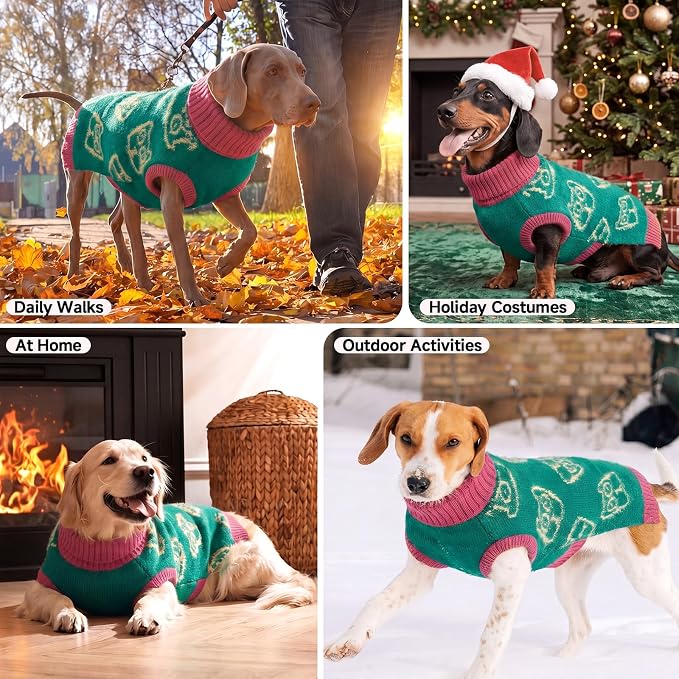 IDOMIK XL Dog Pullover Sweater, Cozy Sleeveless Dog Clothes for Winter,XL | Soft Stretch Knitted Dog Sweater with Foldable Turtleneck, Warm Pet Apparel for Large Breed Dogs, Cute Pattern Dog Outfit