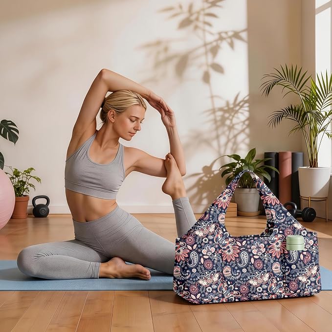 Women's Yoga Bag with Yoga Mat Carrier - Large Mat Pocket Fitness Tote for Pilates, Gym, Travel, Office & Beach