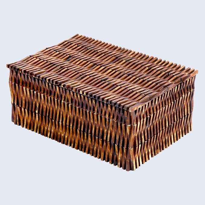 Handicrafts Home Large Decorative Storage Box with Lid – 12X8X5” Coffee Table Organizer, Keepsake- Decorative Boxes for Home Decor, Stylish Decorative Box for Office Decor-Mekong Lotus
