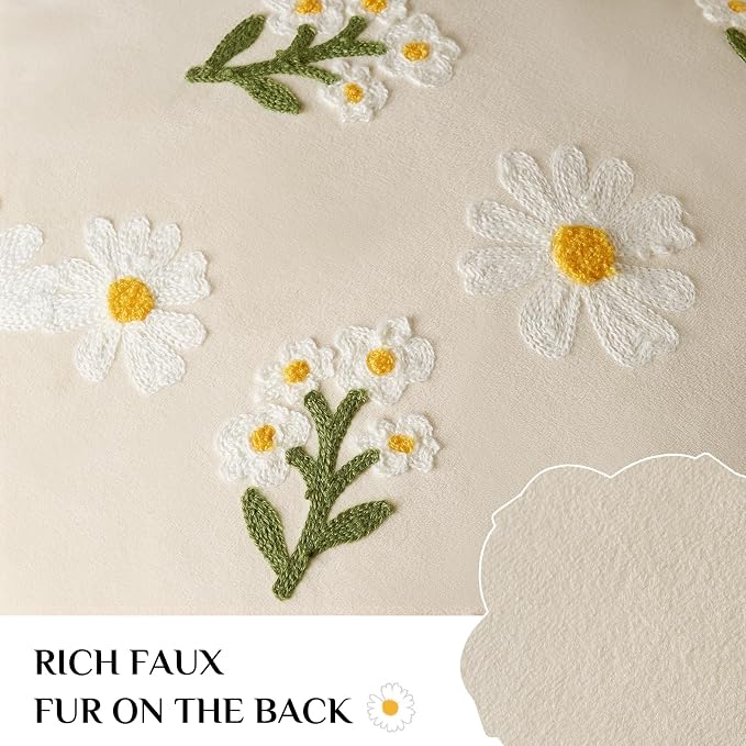 Softalker Spring Summer Outdoor Floral Throw Pillow Covers 18 x 18 Inch Set of 1, Farmhouse Embroidered Decorative Flowers Cushion Covers, Soft Velvet Pillow Cases for Couch Sofa Home Decor, Beige