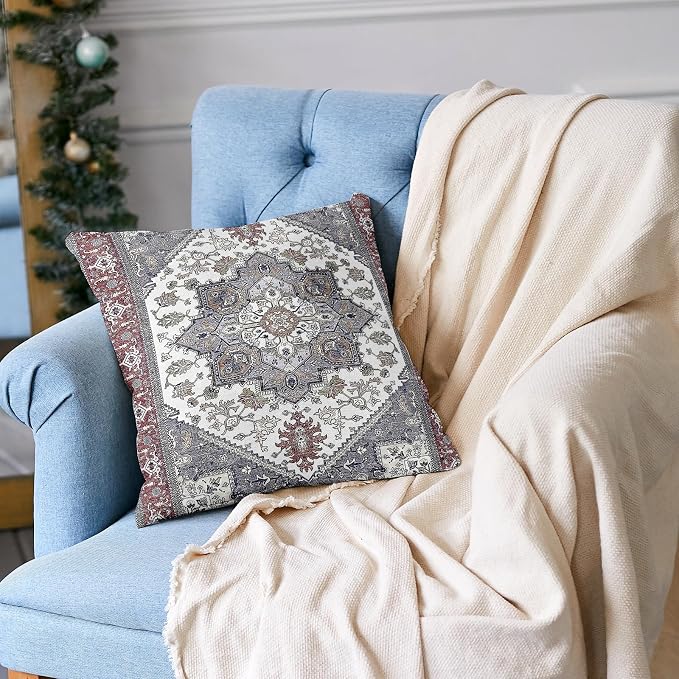 Boho Throw Pillow Covers 16x16 inch Set of 2,Soft Pillowcases Bohemia Carpet Printing Pattern Decorative Sofa Living Room Bed Square Pillow Case Cushion Cover-Reddish Blue