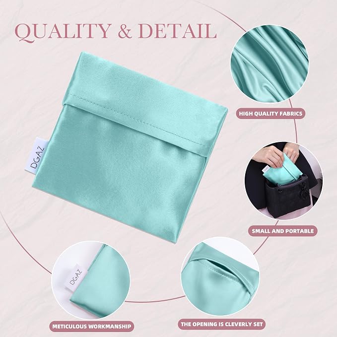 DGAZ silk Sanitary Napkin Storage Bag, Period Bag for Teen Aged Girls, Portable Period Bag for Panty Liners/Menstrual Cup/Small Tampons，Mini Makeup Bag for Purse(Blue Zephyr)
