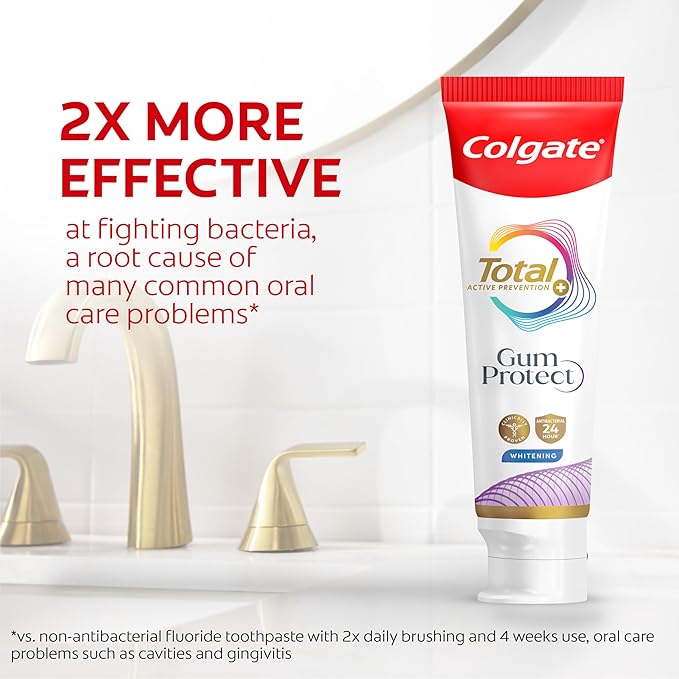 Colgate Total Active Prevention Gum Protect Whitening Toothpaste, 3 Pack, SLS Free Gingivitis Toothpaste for Bleeding Gums, Redness, Inflammation, Irritation, and Sensitivity, 3.0 oz