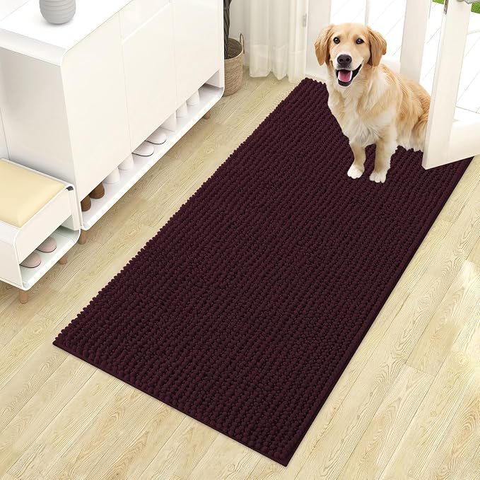 OLANLY Dog Door Mat for Muddy Paws 44x24, Extra Absorbent Chenille Mud Mat | Caramel Russet, Absorbs Moisture and Dirt, Non-Slip Machine Washable Doormat, Quick-Drying Indoor Entryway Floor Mat for Dogs