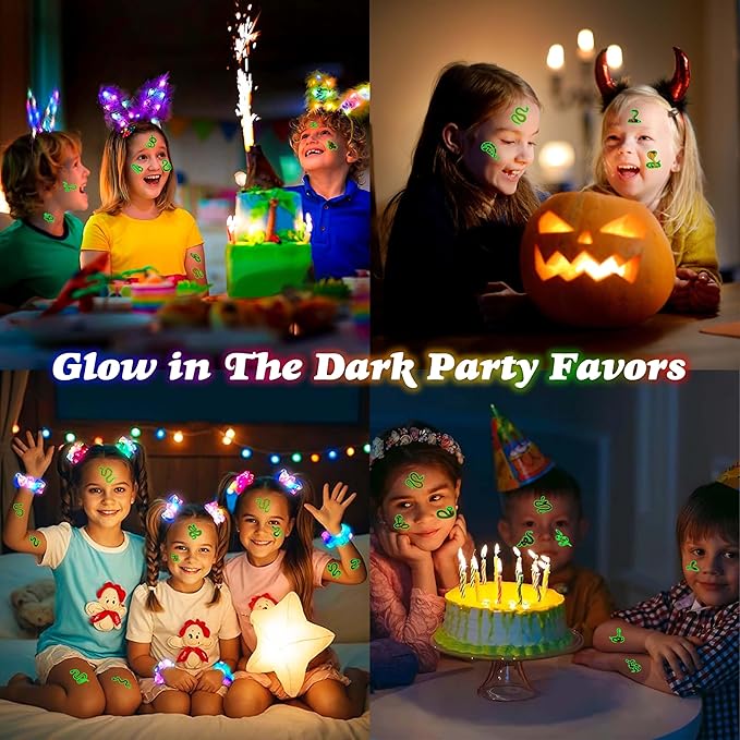96 PCS Snake Luminous Neon Temporary Tattoos – Glow in the Dark Snake Tattoo Stickers Birthday Party Decorations, Supplies & Favors for Halloween, Parties, Cosplay, Costume Events (Glow in the dark)
