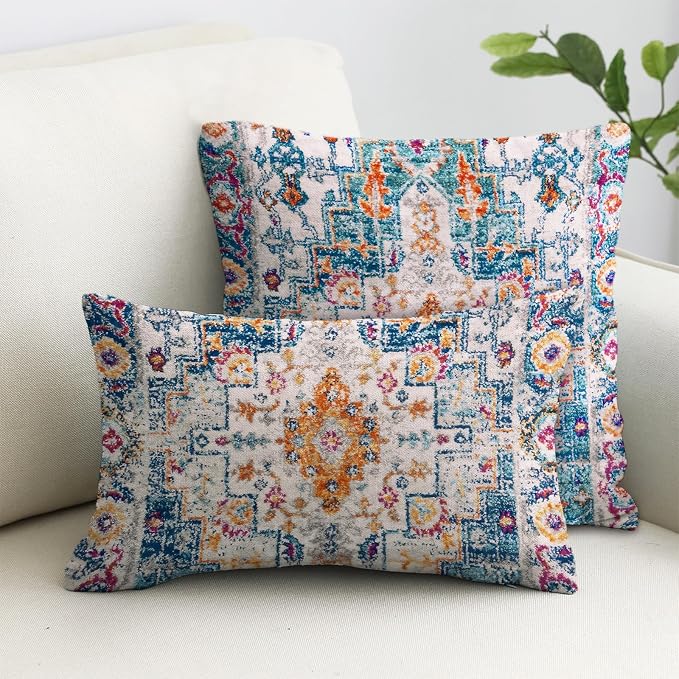 Boho Throw Pillow Covers 12x20 inch Set of 2,Boho Vintage Carpet Pattern Antique Ethnic Decor Double Sided Pattern Cushion Cover Soft Pillow Case Living Sofa Room Bed Square Pillow Cover