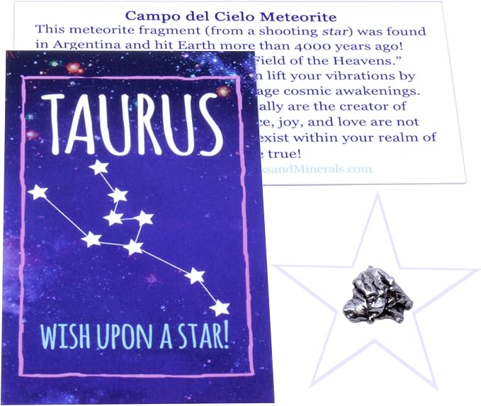 DANCING BEAR Taurus Zodiac Healing Crystals Gift Set (14 Pc): 9 Stones, 18K Gold-Plated Constellation Necklace, Meteorite, Succulent Candle, Palo Santo Smudge Stick & Info Guide, Made in The USA