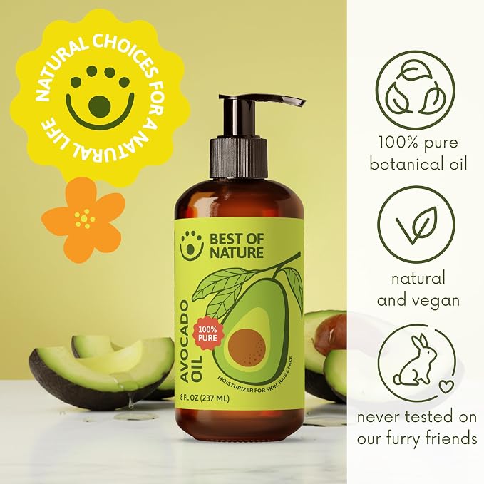 Best of Nature 100% Pure Avocado Oil – Natural Massage Oil, Moisturizing Body & Hair Oil, Unscented Skincare & Carrier for Essential Oils, Half Gallon (64 Fl Oz)