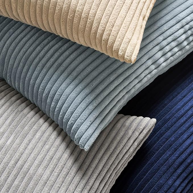 MIULEE Decorative Corduroy Throw Pillow Covers Set of 2 18x18 Dusty Blue | Soft Striped Textured Cushion Cases, Boho Coastal Square Pillowcases for Home Decor, for Couch Chair Sofa Bed Living Room