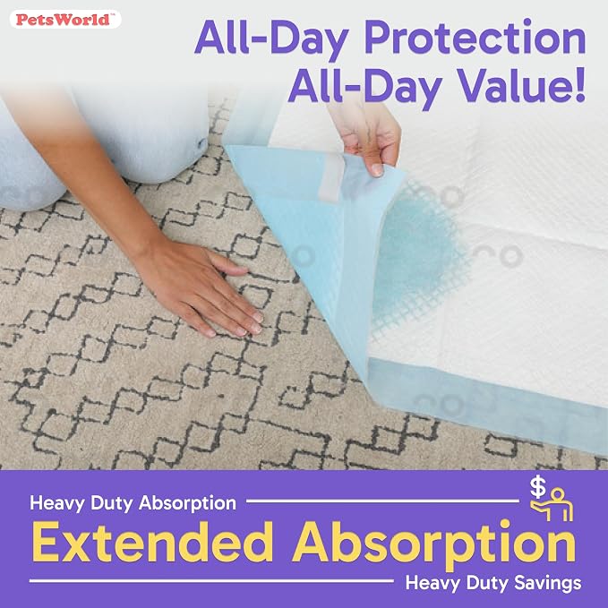 PetsWorld Enormous Dog Pee Pads 37"x54" 25 Count – XXXL Pet Pee Pads for Giant Dogs & Pets, Heavy Duty Leak-Proof Dog Training Pads, Super Absorbent Quick-Dry Potty Pads with Adhesive Tabs (Pack of 2)