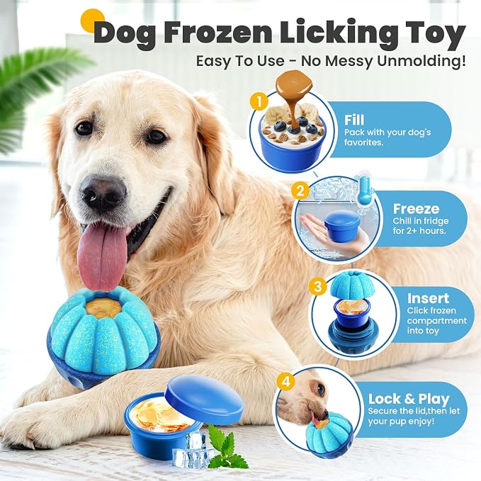 ABRRLO Frozen Dog Treat Toys to Keep Them Busy,Interactive Puzzle Treat Dispensing Dog Toys Ball,Frozen - Licking - Slow Feeder - Cognitive Dogs Enrichment Toy,Durable Small Medium Large Dogs Chew Toy