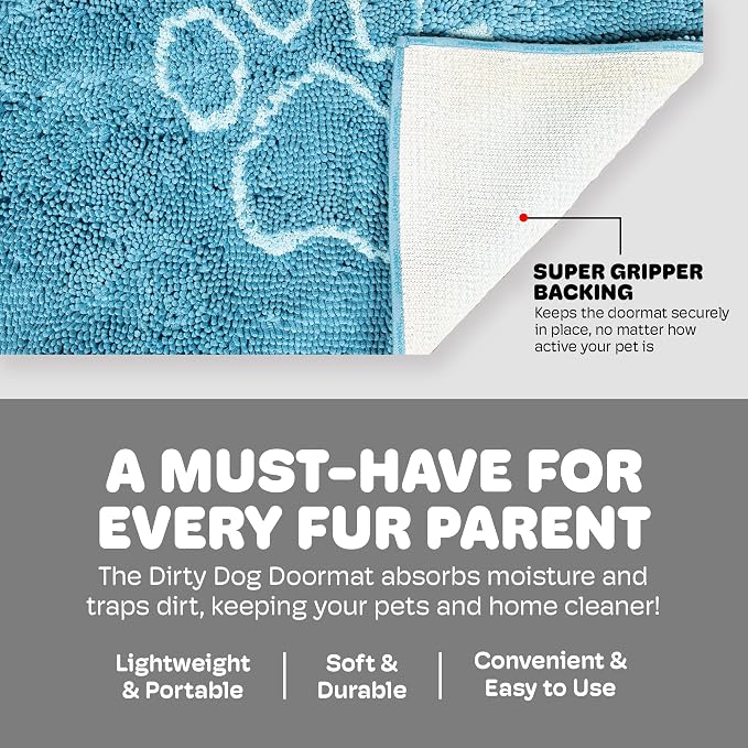 Dog Gone Smart Dirty Dog Doormat - Fast Drying Rug with Super Gripper Backing for Clean Floors - Super Absorbent and Machine Washable Mat for Muddy Paws - Aqua | Super Gripper Backing for Clean Floors - Absorbent Microfiber and Machine Washable Mat for...