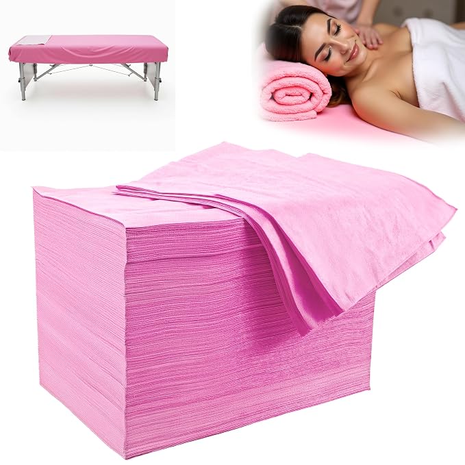 100 Pack 31" x 71" Disposable Non-Woven Massage Table Bed Covers - 2-Ply Waterproof Spa Sheets for Facial, Tattoo & Waxing.(pink 100pc)