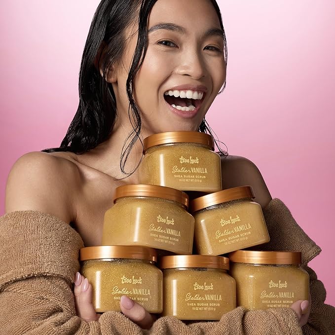 Tree Hut Golden Vanilla Shea Sugar Scrub, Exfoliating, Hydrating & Moisturizing Body Scrub with Shea Butter & Natural Oils, Smooth & Soften Skin, Polishing Exfoliant for Radiant Skin, 18 oz