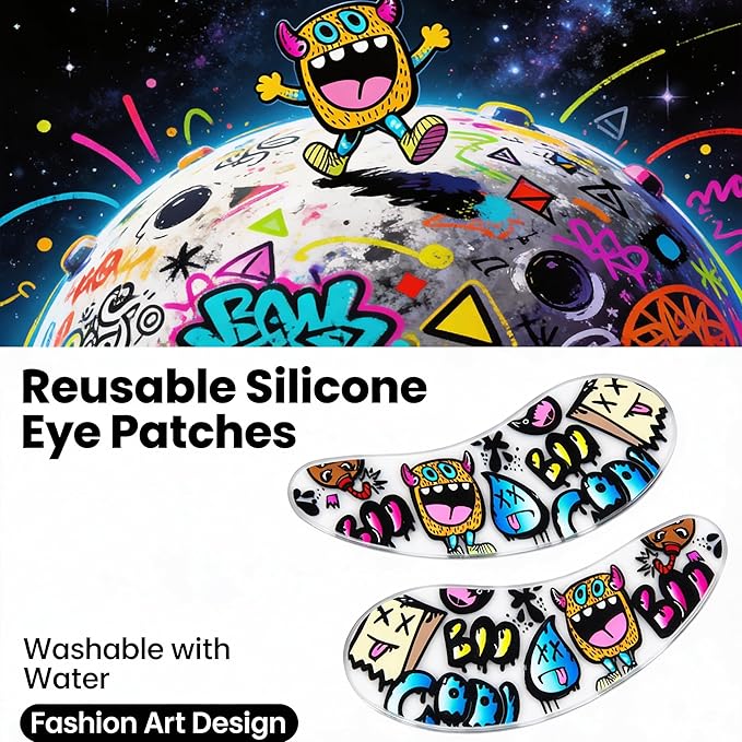Self Adhesive Silicone Under Eye Pads, Reusable Moisturizing Under Eye Patches for Lash Lift & Eyelash Extensions,Soft Lash Extension Tools Eye Gel Pads for Salon & Home Use(Street Graffiti)