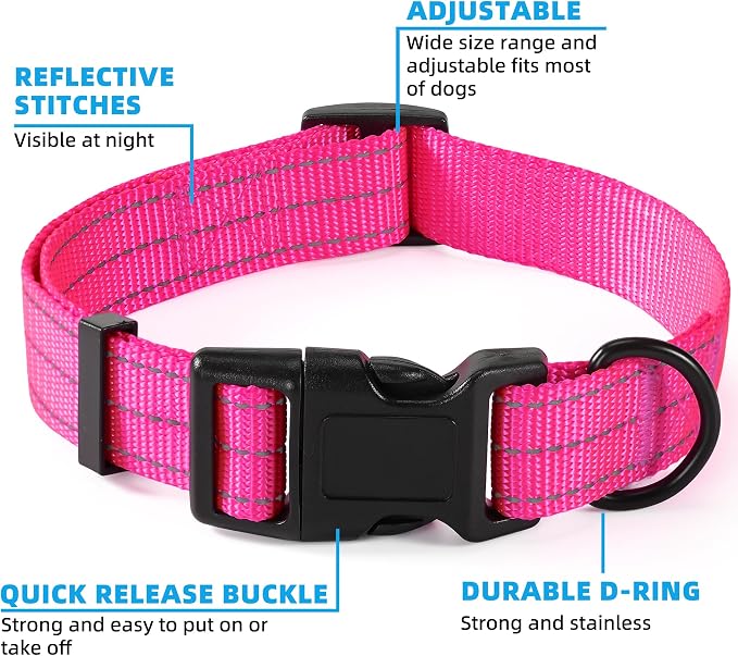 Mile High Life Reflective Dog Collar, Adjustable Lightweight Quick Release