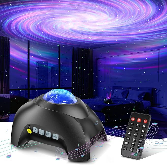 Northern Galaxy Light Aurora Projector with 33 Light Effects, Night Lights LED Star Projector for Bedroom Nebula Lamp, Remote Control, White Noises, Bluetooth Speaker for Parties, Jet Black