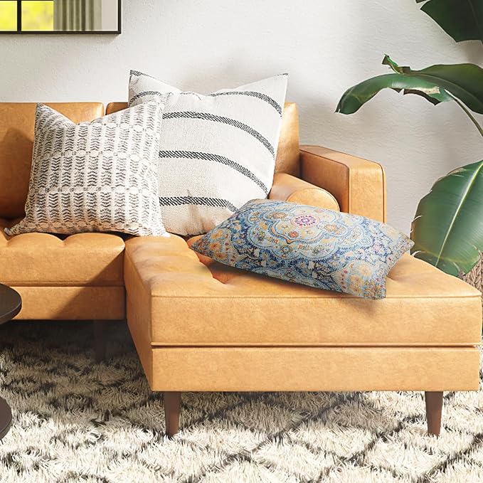 Snycler Boho Throw Pillow Covers 12x20 inch Set of 2 Burnt Blue Yellow Terracotta Rust Colored Throw Pillows Boho Home Decor for Bedroom Living Room Couch & Sofa (No Inserts)