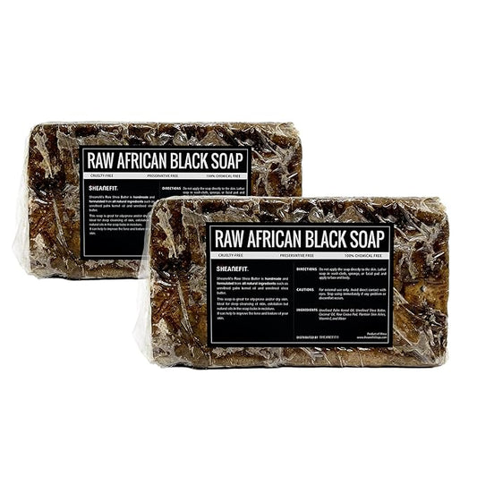 Sheanefit Raw African Black Soap Bar - For All Skin Types - Face, Body, Hair Soap Bulk Bars (15 Ounce (Pack of 2))