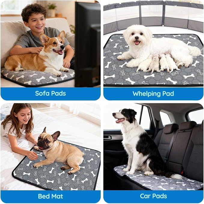 Washable Pee Pads for Dogs, Absorbent Reusable Puppy Pads, Non-Slip & Waterproof Dog Training Mat for Whelping Playpen Crate, Gray 28" x40"
