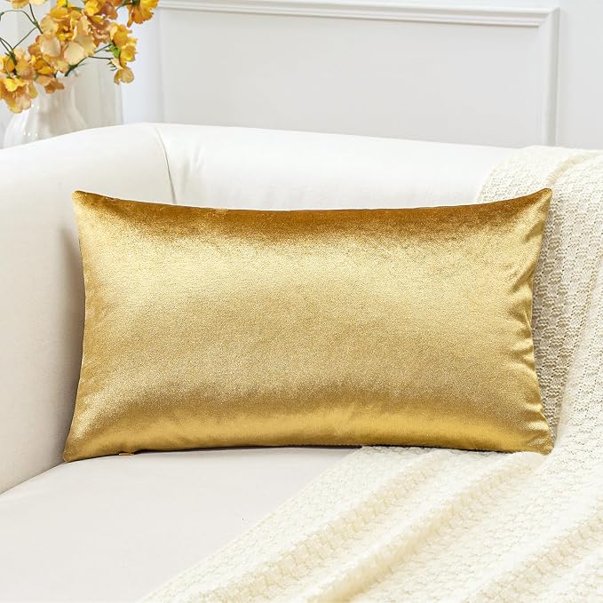 Artscope Luxury Velvet Pillow Covers Super Soft Decorative Rectangle Throw Pillow Covers Case Cushion Covers for Sofa Couch Bedroom Car Decor 12x20 Inch Shimmery Gold