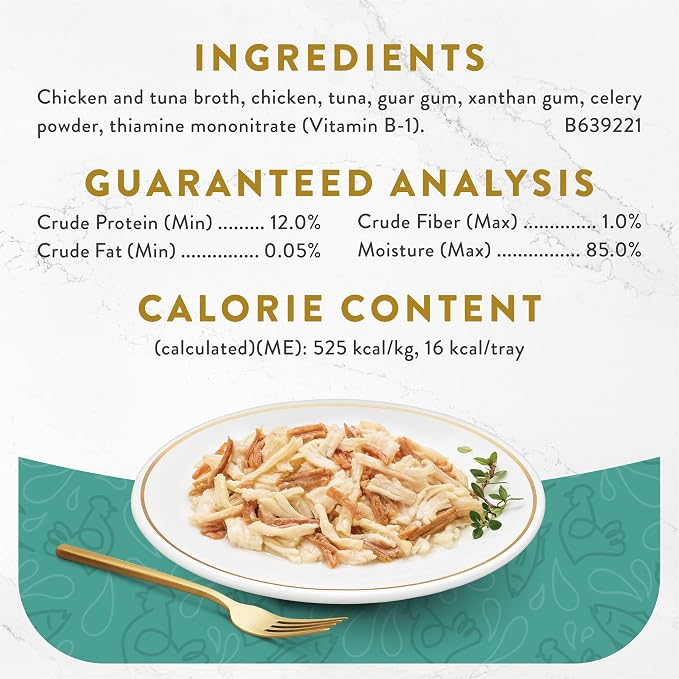 Fancy Feast Purina Appetizers Lickable Grain Free Wet Cat Food Topper White Meat Chicken and Flaked Tuna Appetizer - 1.1 oz. Trays,(Pack of 20)