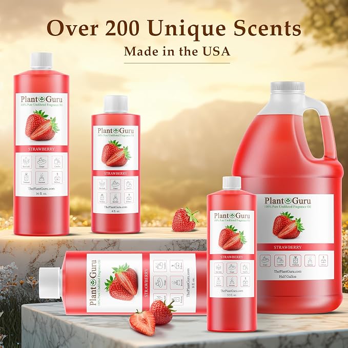 Strawberry Fragrance Oil 4 fl. oz. Scented Oil for DIY Soap Making, Candles, Bath Bombs, Body Butters. Used in Aromatherapy Diffusers, Burners and Warmers. Great Addition to Lotions and Creams.