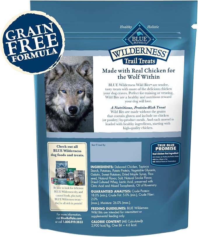 Blue Buffalo Wilderness Wild Bits Chicken Soft & Chewy Dog Treats, 10 oz | Real Chicken #1 Ingredient, High Protein & Grain-Free, Bite-Sized Training Treats Made with Natural Ingredients